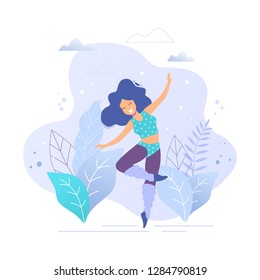 Dancing fit woman trendy vector illustration. Healthy lifestyle concept