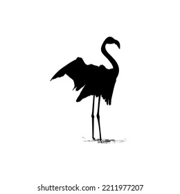 Dancing Flamingo Silhouette for Icon, Symbol, Logo, Art Illustration, Pictogram, Website, or Graphic Design Element. Vector Illustration