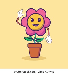 Dancing flower cartoon flat illustration