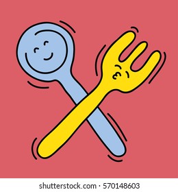 Dancing fork and spoon character