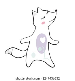 Dancing fox baby print. Cute animal listens to music with simple abstract design. Cool illustration for nursery, t-shirt, kids apparel, child party and baby shower invitation