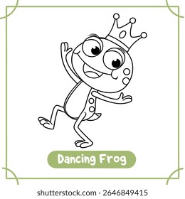 Dancing Frog a happy cartoon frog dancing with arms raised, wearing a tiny crown