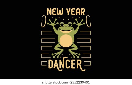 Dancing Frog, New Year Vector T Shirt Design Template, Wall Art, Mug, Sticker, Banner, Tee, Hoodie, Printable, Illustration