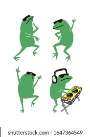 Dancing frogs kids print. Vector illustration