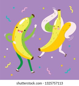 Dancing funny bananas. Prints for textiles, fabrics, cards, messages, posters, web. - Vector graphics
