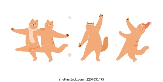 Dancing funny cats. The symbol of the Chinese new year 2023. Vector illustration