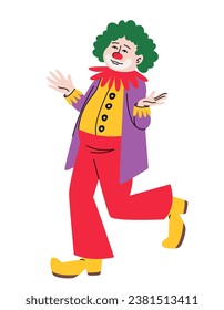 Dancing funny clown. Circus character in doodle style.