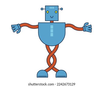 Dancing funny robot. Character in lineal flat style.