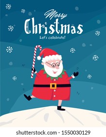 Dancing funny Santa vector stock / Merry Christmas greeting card 