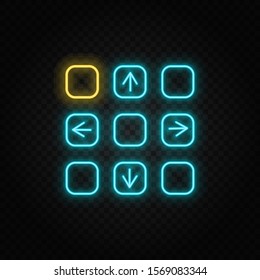 Dancing Game, Pad, Arcade, Retro Neon Icon. Blue And Yellow Neon Vector Icon.