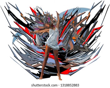 Dancing girl abstract colorful vector illustration