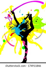 Dancing girl in abstract splashes