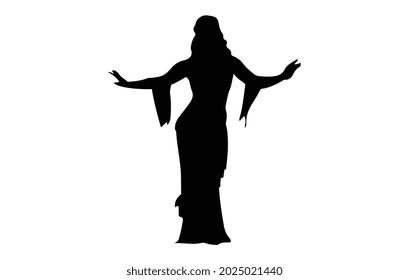 dancing girl black silhouette isolated white background. Vector illustration.