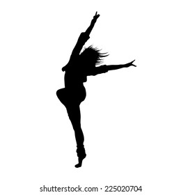 dancing girl black silhouette isolated white background. Vector illustration.