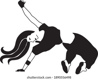 Dancing girl black and white. Vector illustration.