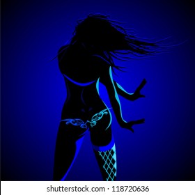 Dancing girl in blue light