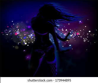 Dancing girl in blue light