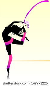 Dancing girl with bright ribbon