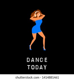 Dancing girl  as a card background. Happy dancing bright colored adult woman for design for a modern pop party invitation, birthday greeting card, fashion shop sale advertising, bag print, holiday wallpaper etc.