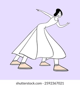 Dancing girl in cartoon style. Vector multi-colored illustration.