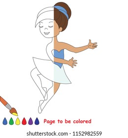Dancing girl, the coloring book to educate preschool kids with easy gaming level, the kid educational game to color the colorless half by sample.