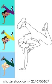  Dancing girl coloring page. Outline drawing. Coloring by numbers