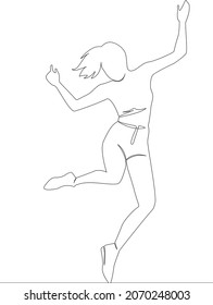 Dancing girl drawn by one line, line art image, black drawing on a white background.