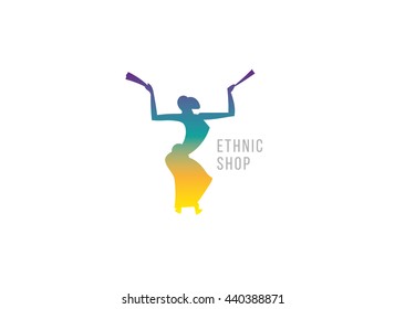 Dancing girl with fans. Creative logo ethnic shop