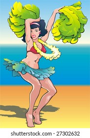 Dancing girl with fans from feathers