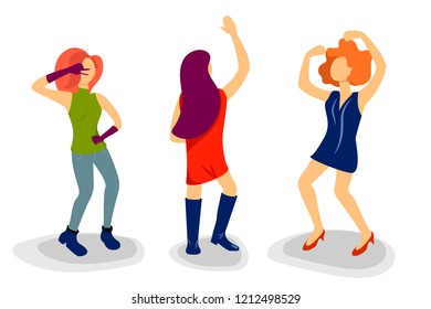 Dancing girl figure in flat style. People dance vector illustration on white background. Party dancer isolated. Female character moving on music. Night out or party invitation clipart. Dancing woman