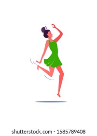 Dancing girl with hairbun. Casual free person flat vector illustration. Leisure activity, hobby concept for banner, website design or landing web page.