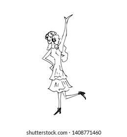 Dancing girl. Hand drawn sketch. Vector illustration.