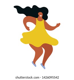 Dancing girl. Hand drawn vector illustration with lettering on white background. Best for textile, greeting card, t shirt, print, stickers, posters design.