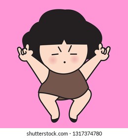 Dancing Girl With Hand Sign I Love You Language Gesture illustration