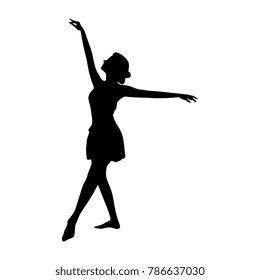 Dancing girl isolated in black. Silhouette vector. White Background.