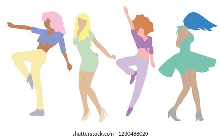 Dancing girl isolated on white background. Vector illustration.