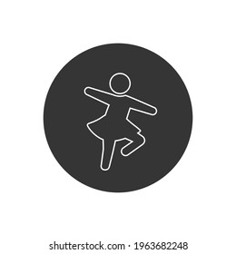 Dancing Girl Line White Icon. Flat Style Vector