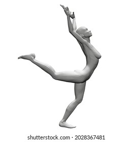 Dancing girl model with raised leg and arms isolated on white background. 3D. Vector illustration.