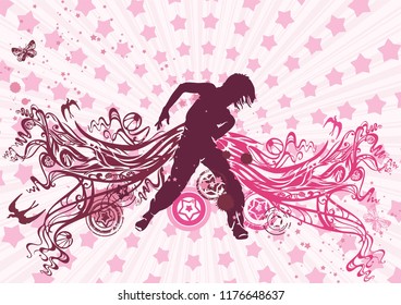 Dancing girl in a nightclub. Elegant template with young detailed silhouettes of woman. Vector illustration for print or background