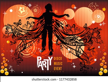 Dancing girl in a nightclub. Elegant template with young silhouettes of woman. Vector illustration for print or background. Halloween party