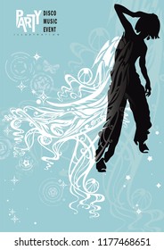 Dancing girl in a nightclub. Elegant template with young detailed silhouettes of woman. Vector illustration for print or background