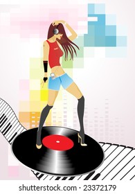 dancing girl on abstract mosaic background
