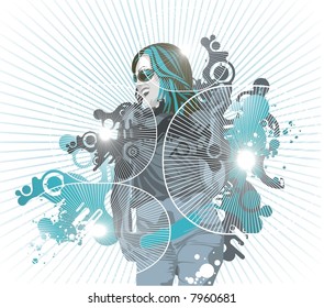 dancing girl on abstract winter background