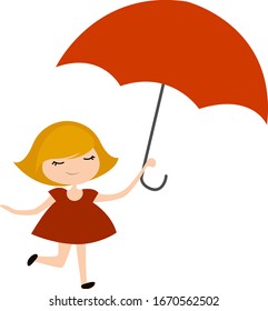 Dancing girl on rain, illustration, vector on white background.