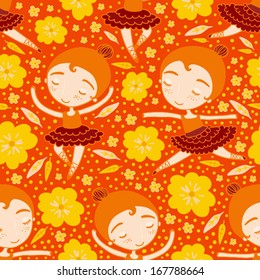 dancing girl orange seamless pattern