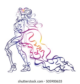 Dancing girl in the ornament.cabaret french dancer.color lines