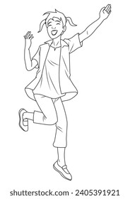 A dancing girl in outline and vector format.