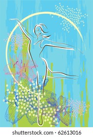 dancing girl over floral background