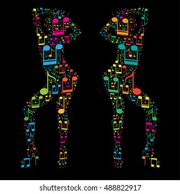 Dancing girl painted colorful notes.