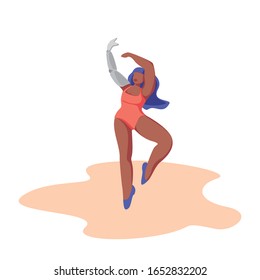 Bailarina con un brazo ortopédico, una chica con discapacidad, una persona discapacitada, amputación de brazos, una chica fuerte, una mujer negra poderosa que conquistó la enfermedad, amó su cuerpo, el cuerpo positivo,